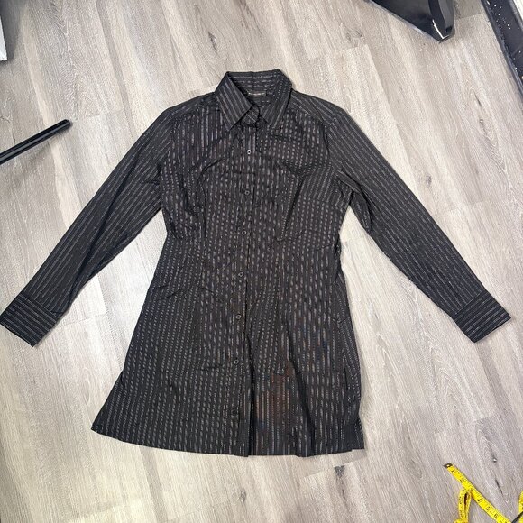 New York & Company Black Metallic Pinstripe Button Front Shirt Dress Size M - Picture 6 of 9